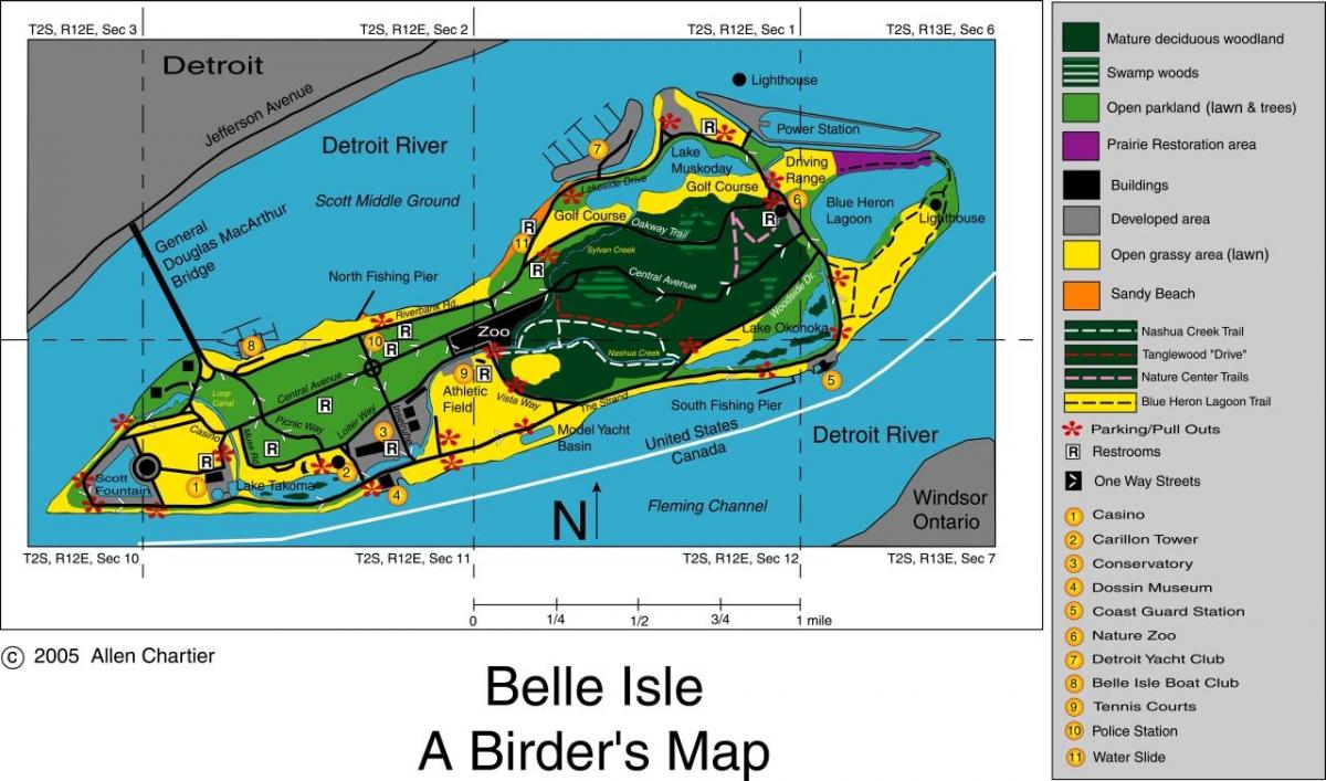 kaart van Belle Isle in Detroit