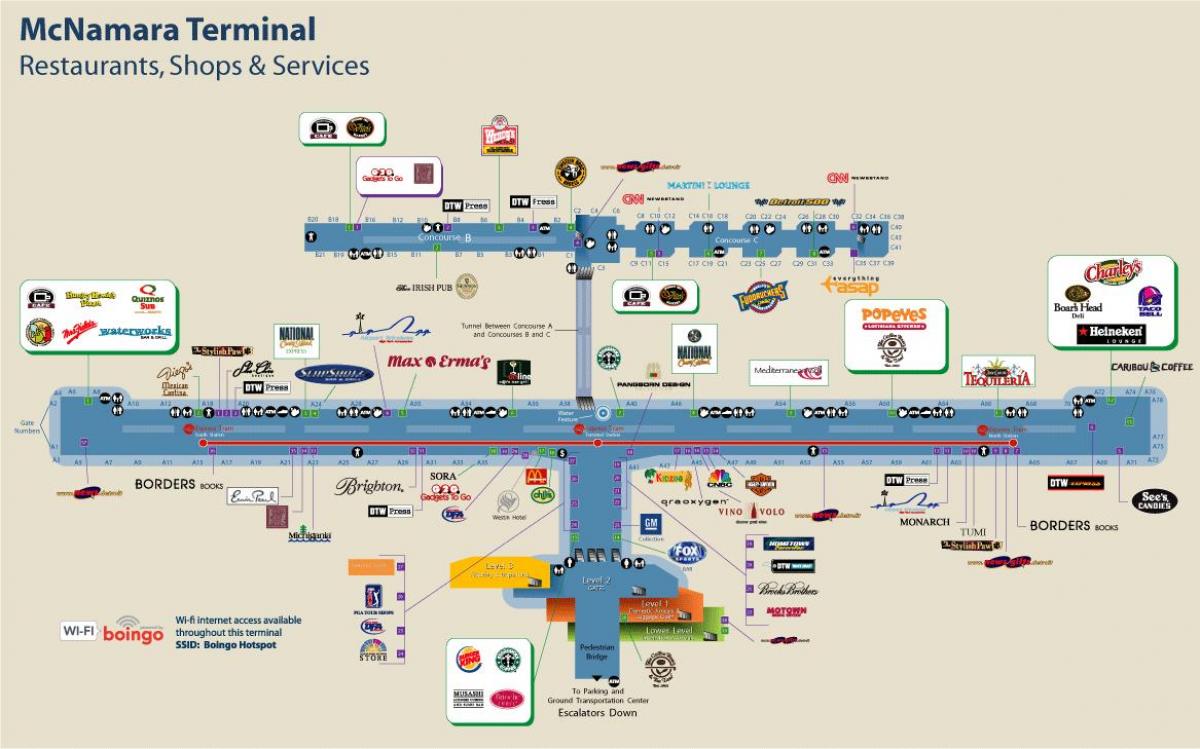 Detroit Airport restaurant kaart