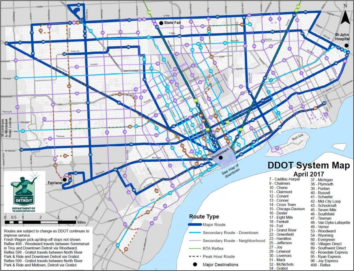 kaart van Detroit Bus