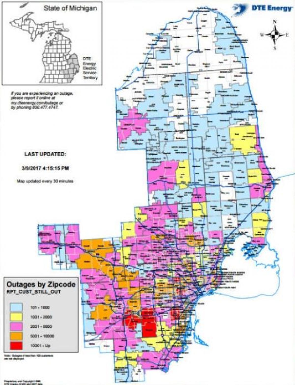 Detroit edison stroomstoring kaart