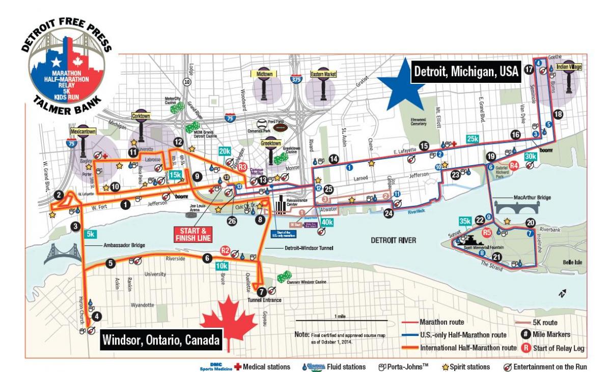 kaart van Detroit marathon