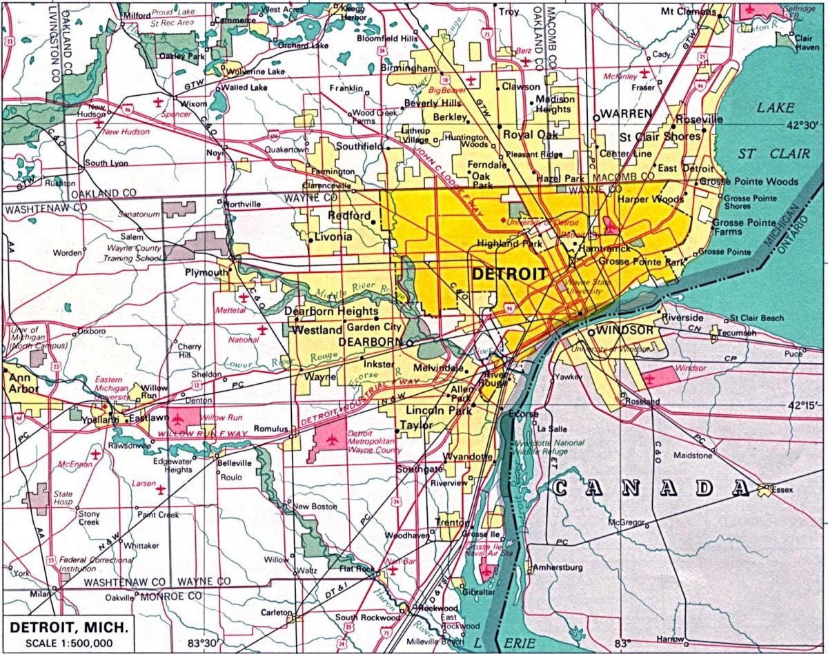 kaart van Detroit voorsteden