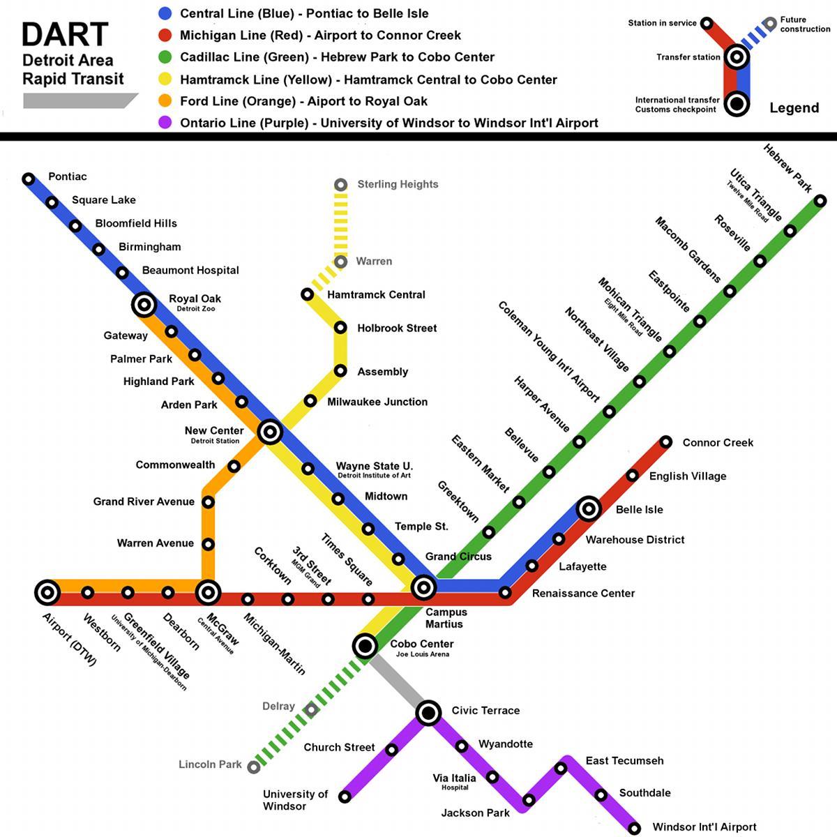 kaart van Detroit Metro